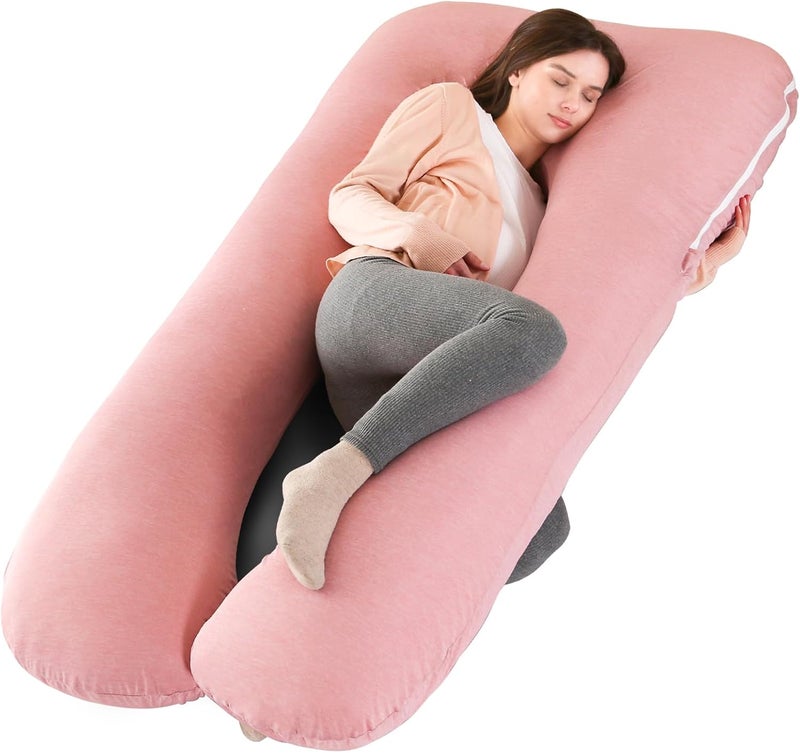 Amagoing Cooling Pregnancy Pillow for Sleeping, U Shaped Maternity Full Body Pillow for Women with Hip, Leg, Back Pain Support, Removable Cooling Cover Included (Pink) - Image 1